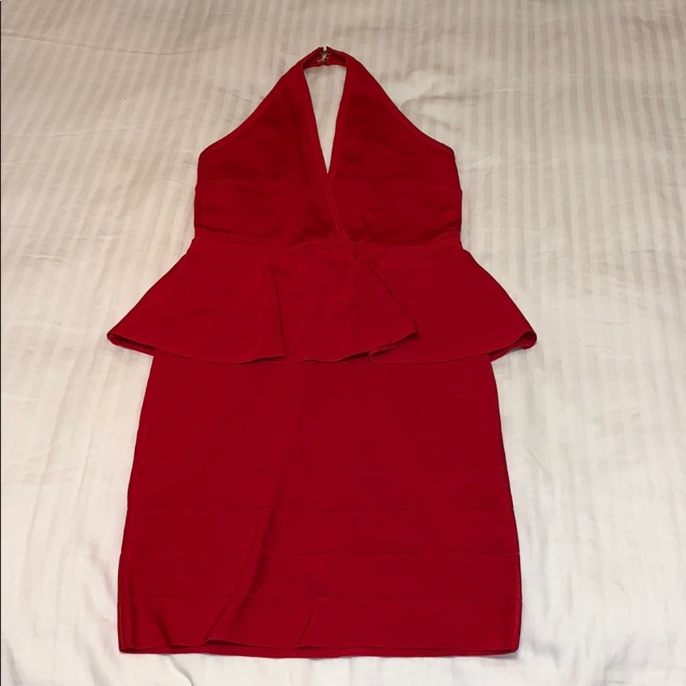 Bebe bodycon bandage peplum halter top dress small